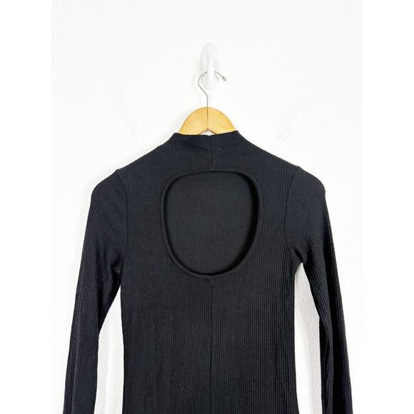 Nation LTD Nicole Turtleneck Midi Dress Size XS Black Ribbed Long Sleeve Cut Out - Picture 11 of 13